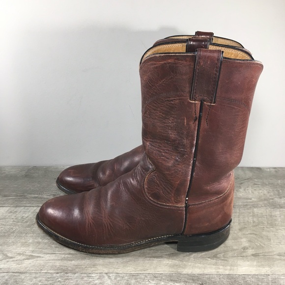 Justin Men’s 3411 Brown Kipskin Cowboy Western Leather Roper Pullon Boots Size 9 - Picture 6 of 11